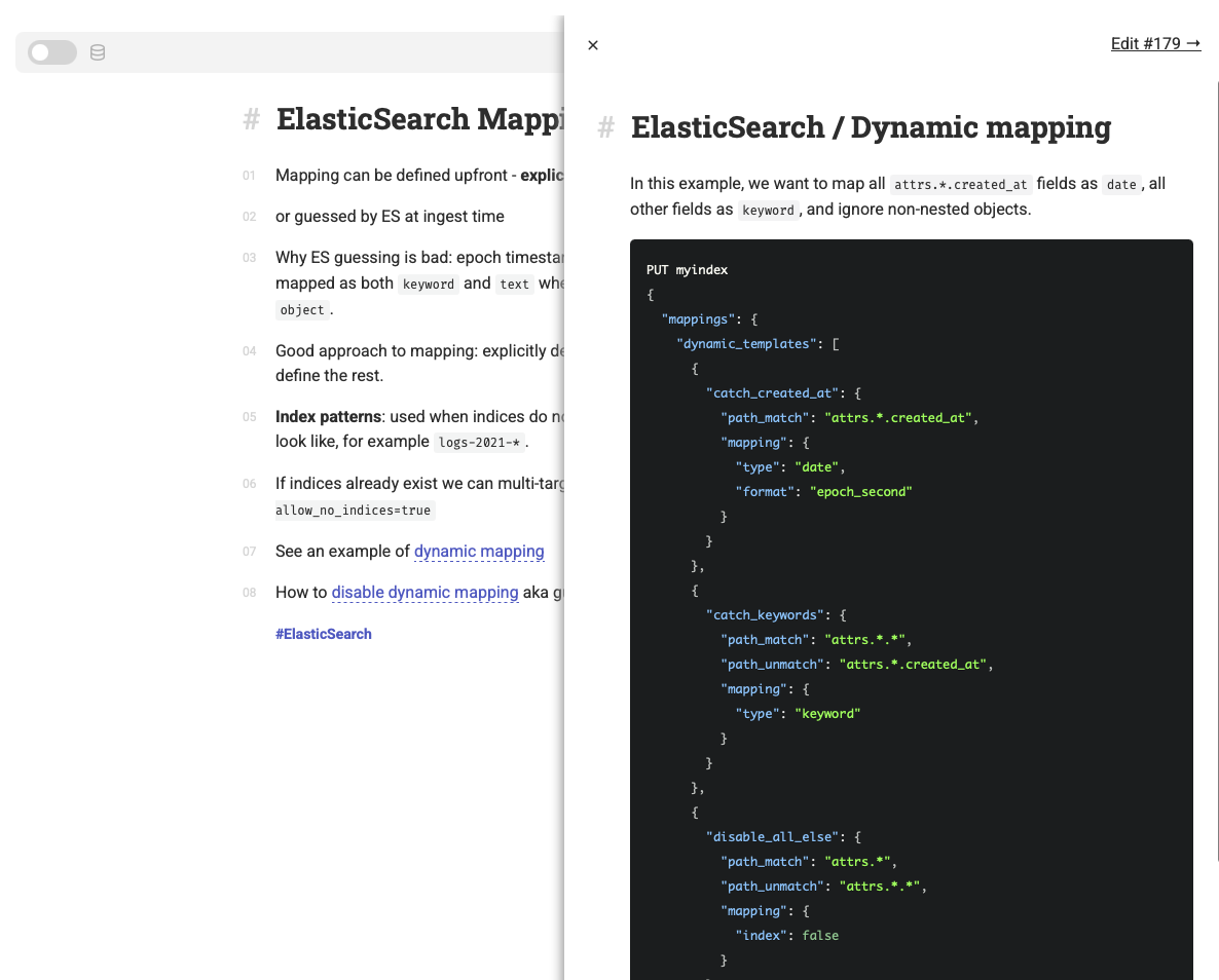 An example of cross-linking notes