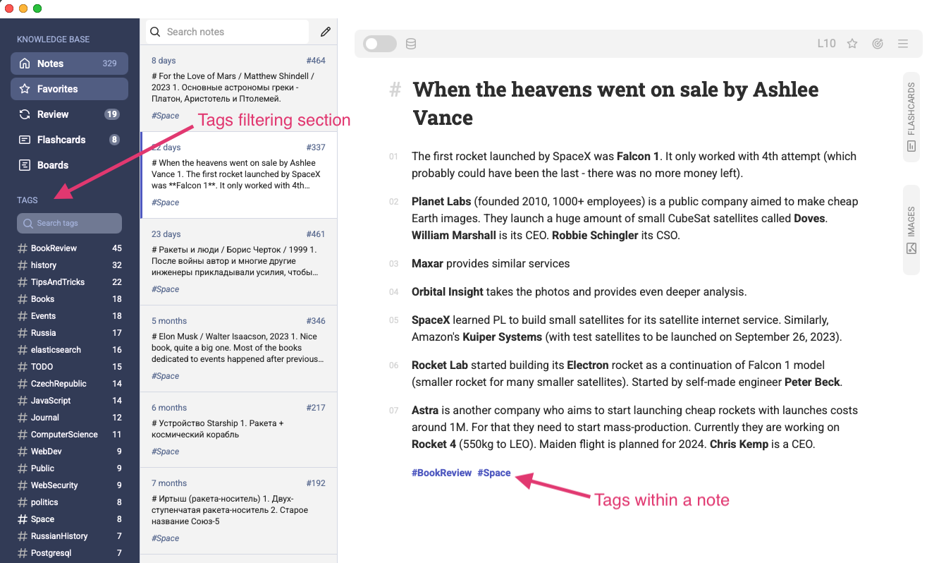 Tags can be anywhere within a note body; I prefer to put them in the end