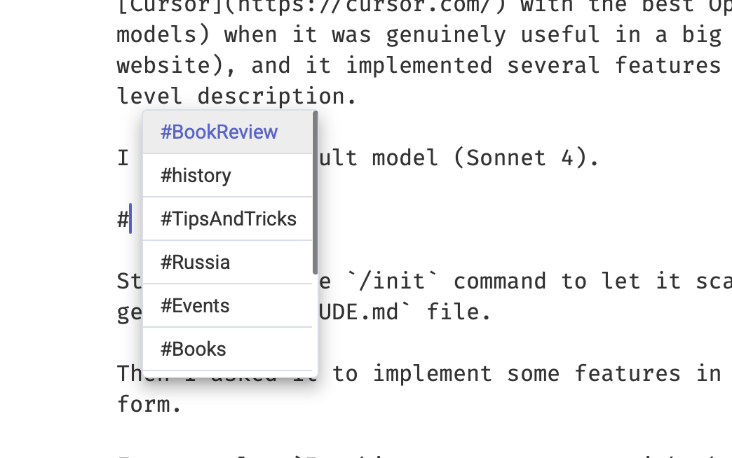 Tag suggestions implemented by Claude Code